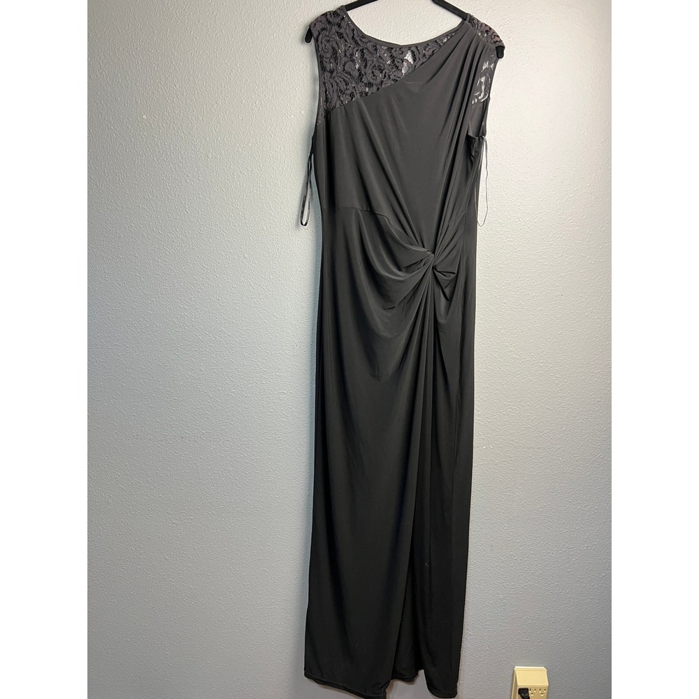 Ellen Tracy Elegant Wedding Black Lace Yoke Knot Waist Sleeveless Maxi Med Dress